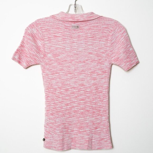 Scotch & Soda Polo Shirt Pink White Ribbed Knit Collared V-Neck Top XS - Picture 4 of 13